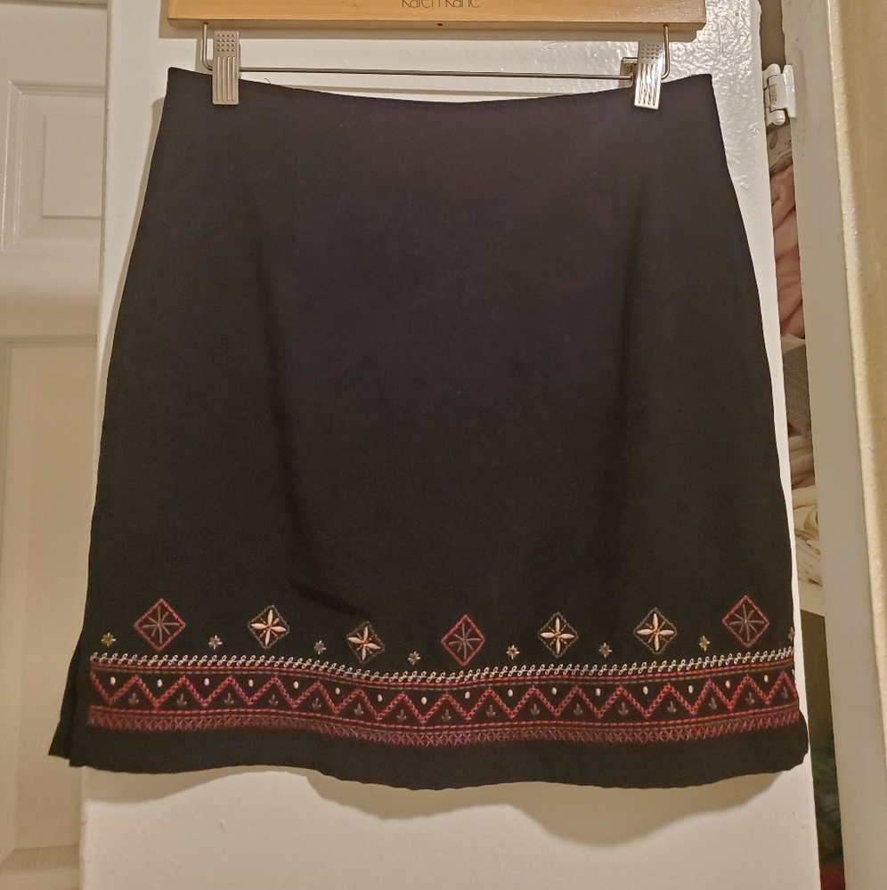 Black suede embroidered skirt